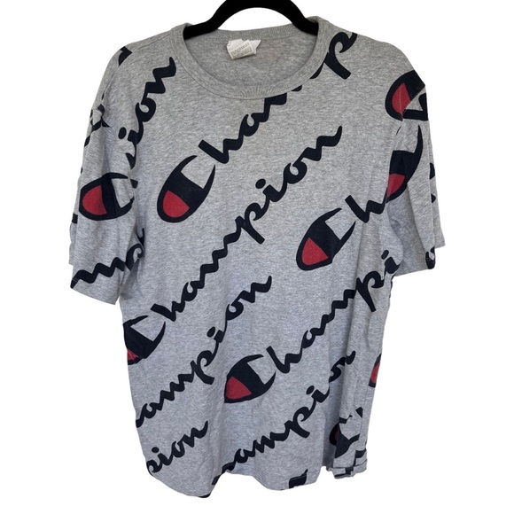 Champion men’s The Heritage All Over Explode Script Tee in Oxford Grey large - Picture 2 of 5